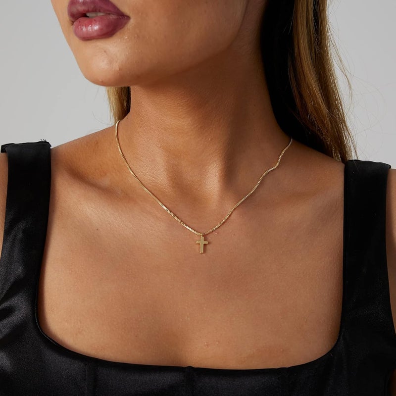 VIROMY Gold Cross Necklace for Women 14K Gold Plated Cute Sidways Cross Pendant Choker Necklaces Simple Trendy Everyday Jewelry for Women - Image 5
